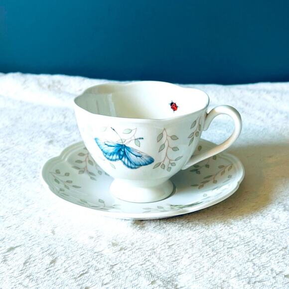 Lenox Butterfly Meadow Footed Tea Cup & Saucer Coffee Cup Cups Mug Mugs - Picture 1 of 8
